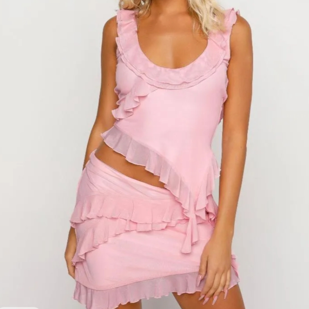 Tiger Mist Women's Pink Low back, Ruffles Asymmetrical Top XXS